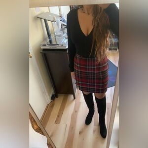 Love On A Hanger - Red ❤️ Black 🖤 and White 🤍 Plaid Mini Skirt with Slits